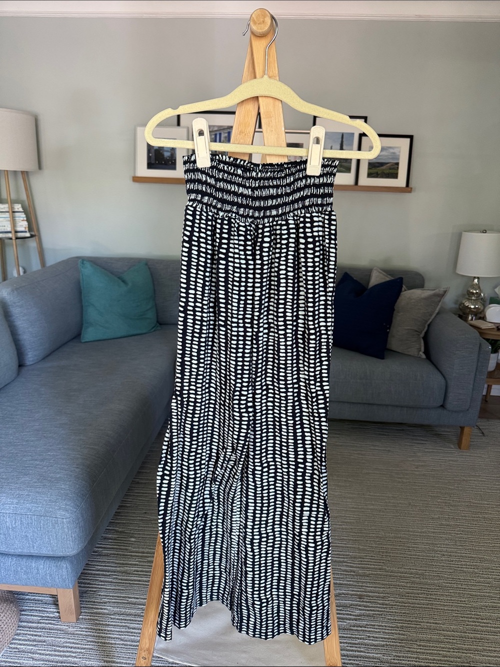 CAbi Resort Wear Black & White Smocked-Waist Wide-Leg Pant
